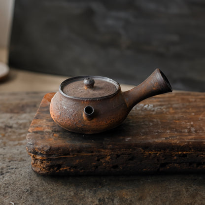 Japanese-Style Wood Fired Teapot Hand Made Ceramic Tea Strainer 90ml